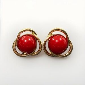 Monet Gold and Red clip on Earrings